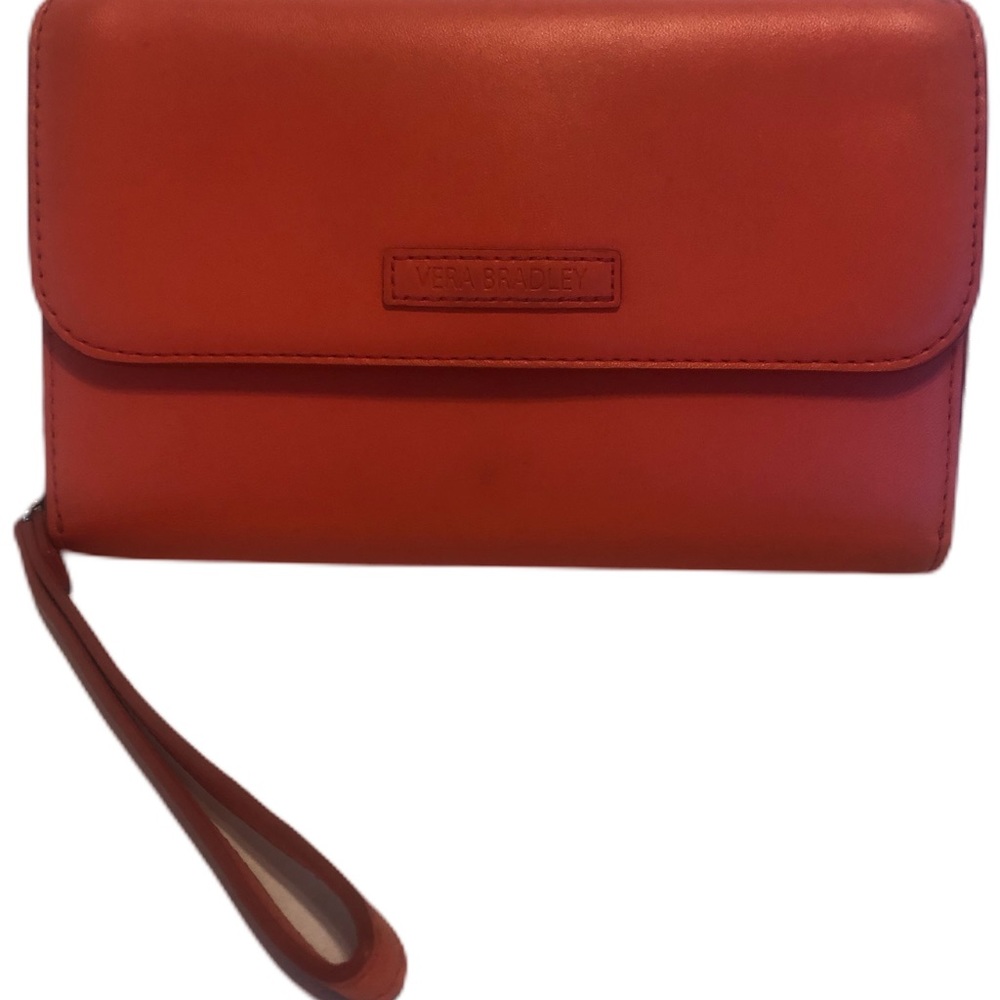 Vera Bradley Wristlet- Orange, zipper & snap front closure w/ silver hardware